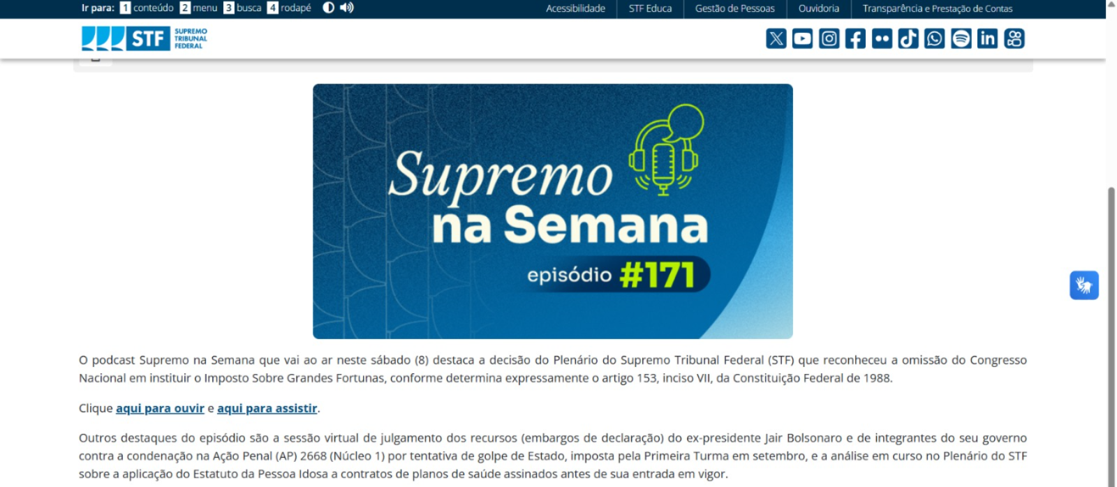 Omissão do Congresso em instituir Imposto sobre Grandes Fortunas é destaque no Supremo na Semana